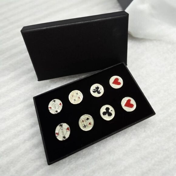 Men's Cuff Links Gift Box Set 4pcs Tuxedo Prom Wedding Formal Poker Player Cards - Picture 8 of 9